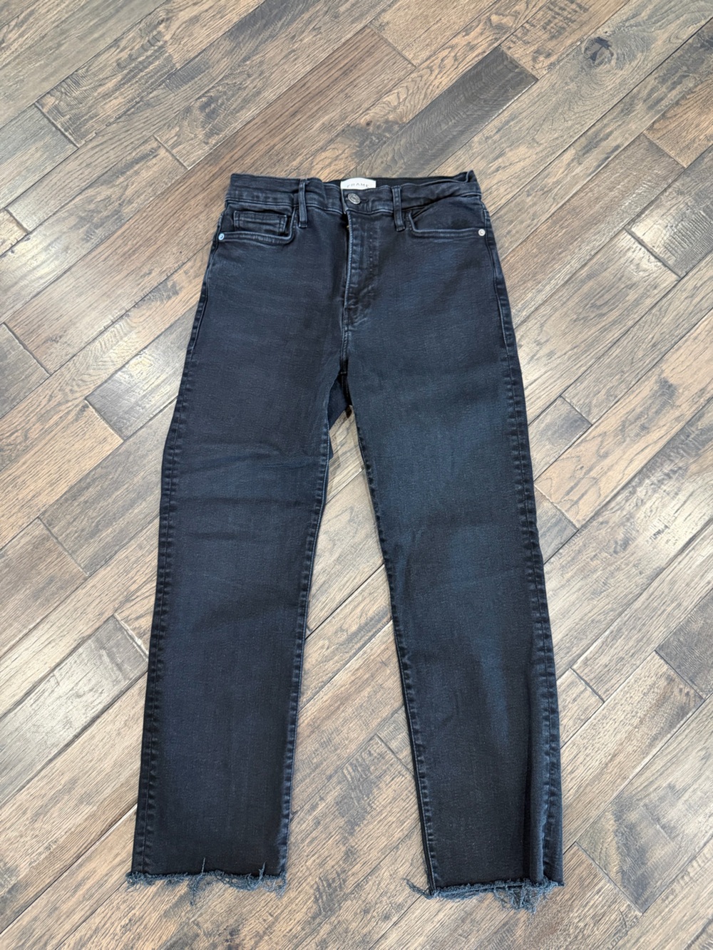 FRAME Le High Straight Jeans 29 Black Raw Hem Straight Leg Denim